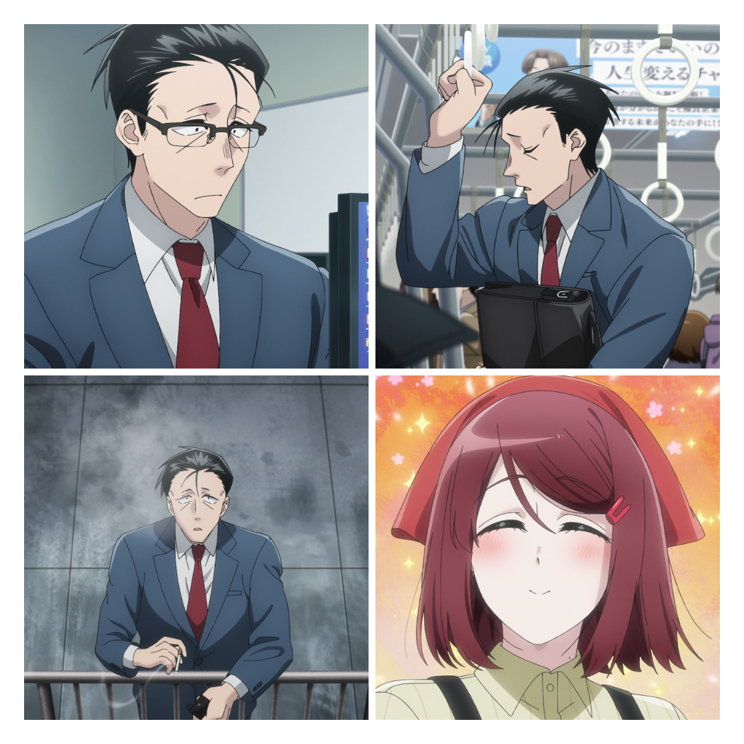 Sasaki encuentra pequeños momentos de alivio entre el cansancio del trabajo, sus pausas para fumar y las visitas a Super S, donde la sonrisa de Yamada empieza a convertirse en algo especial.